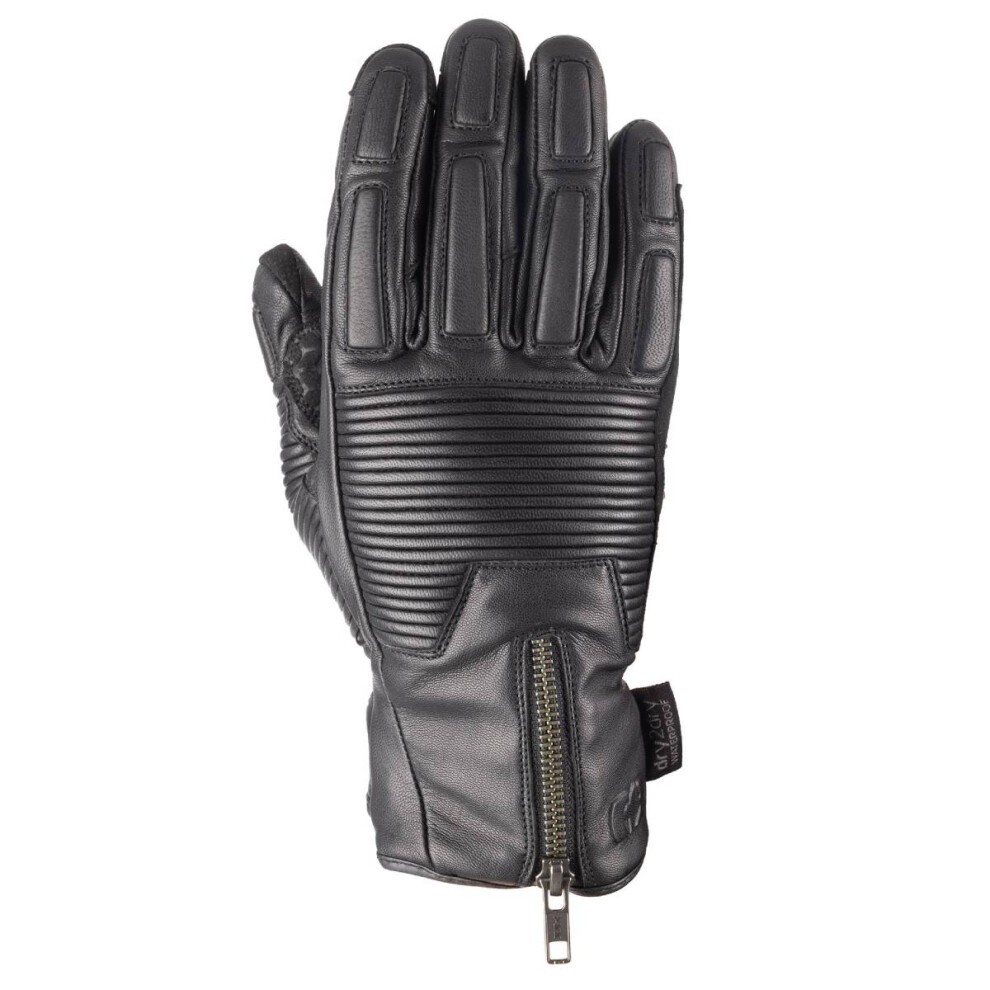 Black leather gloves featuring a textured grip, padded knuckles, and a zip closure at the wrist, designed for ladies by Oxford.