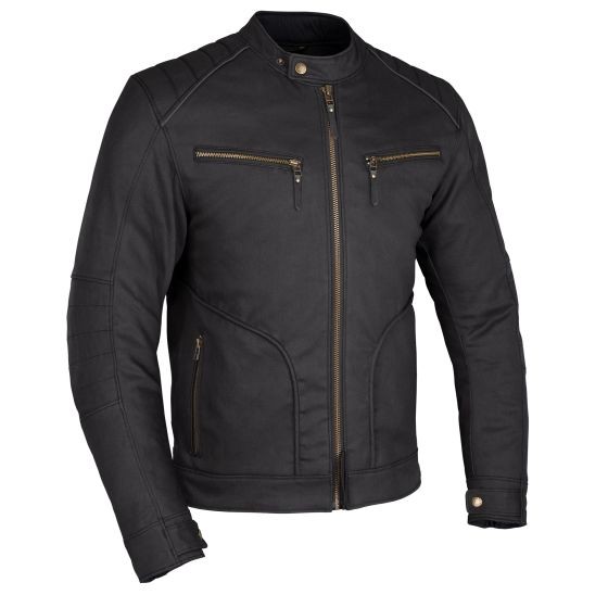 Stealth black Oxford Holborn motorcycle jacket in XXL, featuring a zippered front, two chest pockets, and quilted shoulder detailing for a stylish, rugged look.