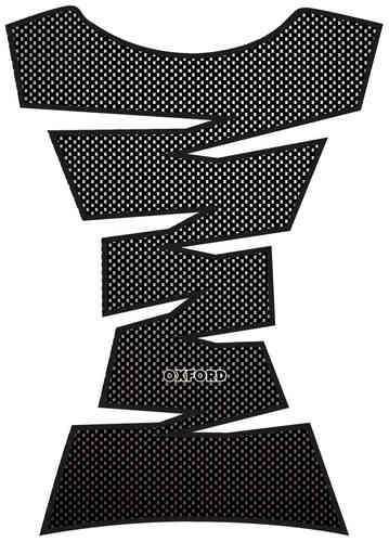 Black rubber tank pad with a textured surface featuring a zigzag design, designed for motorcycle protection and grip, prominently displaying the "OXFORD" logo.