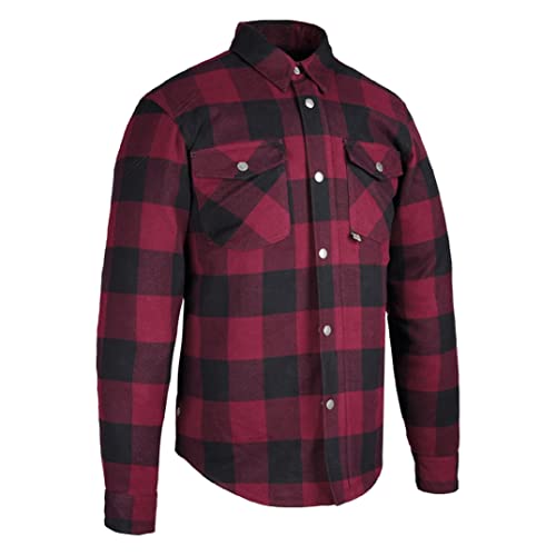 Red and black plaid Oxford Kickback 2.0 motorcycle shirt in size XL, featuring a button-up front, two chest pockets, and a sturdy, durable fabric ideal for riding.