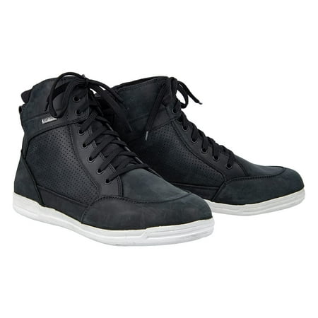 Black Oxford Kickback Air shoes in size 42 EU feature a high-top design, perforated material for breathability, and a white rubber sole.