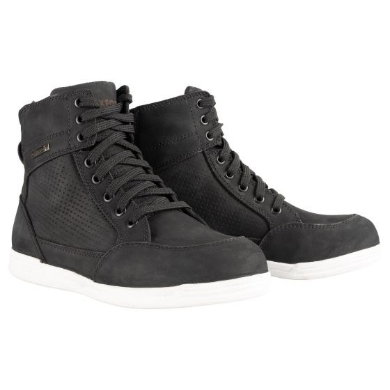 Black leather summer boots featuring a high-top design, lace-up front, perforated side panels, and a white rubber sole, size EU 37.