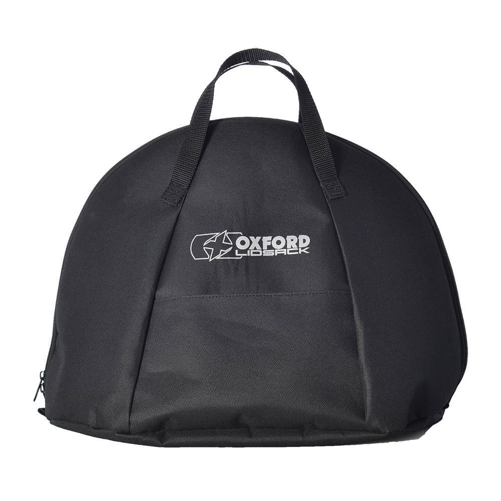 Black Oxford Lidsack Helmet Bag made from durable material, featuring a rounded design, top handles, and a prominent white logo on the front.