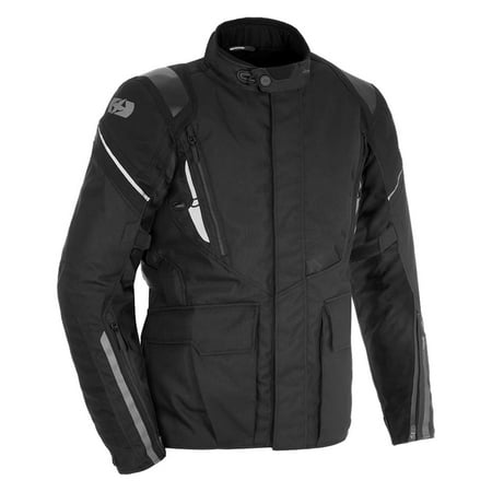 Stealth black Oxford Montreal 4.0 Dry2Dry motorcycle jacket in XXL, featuring a sleek design, multiple zippered pockets, reflective strips, and a high collar for added protection.