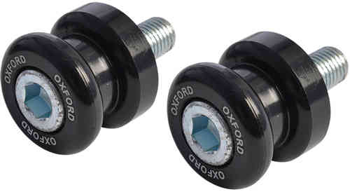 Black and silver Oxford V-Mount bobbins for paddock stands, featuring a durable design with a hexagonal socket and M8 x 100 mm size, ideal for motorcycle maintenance.