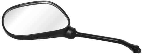 Black oblong bike mirror with a reflective surface, featuring a slender arm and a mounting point for easy attachment to the left side of a bicycle.