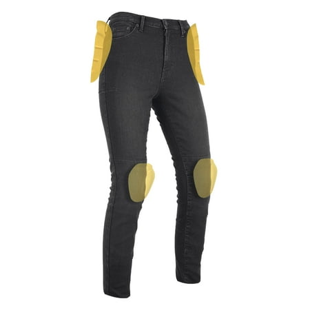 Black Oxford Original Approved jeggings for women, size 40, featuring a sleek design with yellow knee pads for added protection and style.