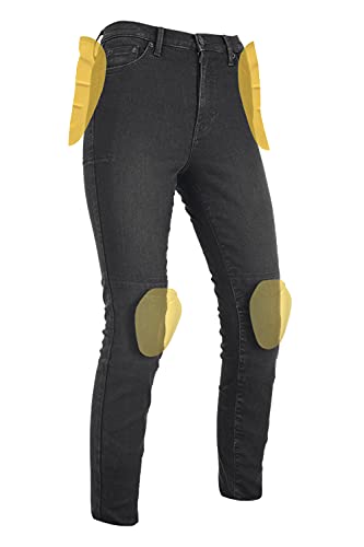Black Oxford Original Approved jeggings for women, size 46, featuring a sleek design with yellow knee pads for added protection and style.