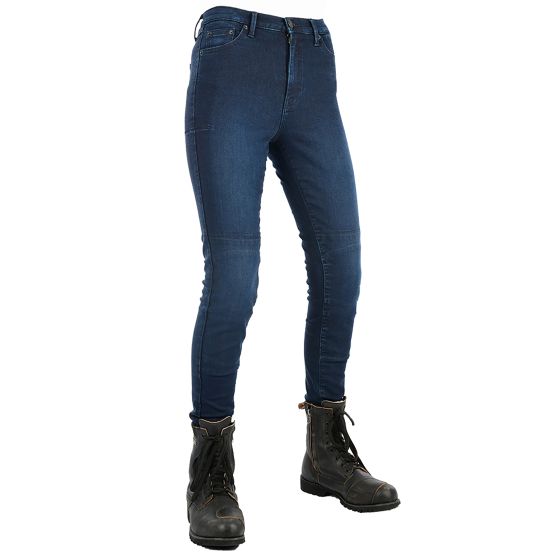 Blue Oxford Original Approved jeggings for women, size 48, featuring a slim fit and stretchy denim material, styled with black combat boots.