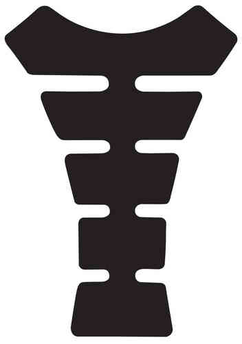 Black gel spine motorcycle tank protector featuring a ribbed design with cutouts for grip and flexibility, designed to fit snugly on motorcycle tanks.