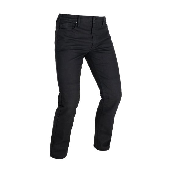 Black straight fit jeans made from durable denim, featuring a classic five-pocket design and extra-long leg length, ideal for a comfortable and stylish look.