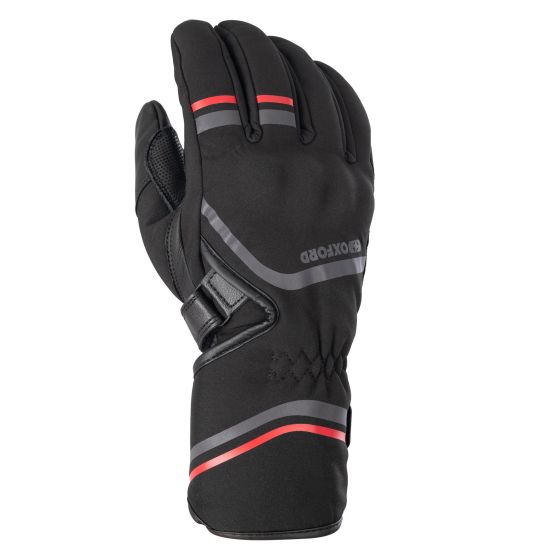 Black and red waterproof gloves by Oxford, featuring a textured grip, adjustable wrist strap, and ergonomic design, sized small for optimal fit and comfort.