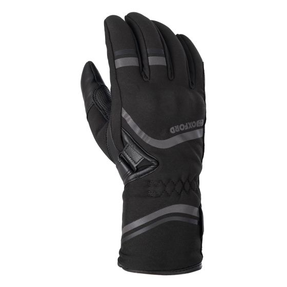 Black waterproof gloves for women, featuring a snug fit, flexible material, and subtle reflective accents, designed for comfort and protection in size XS.