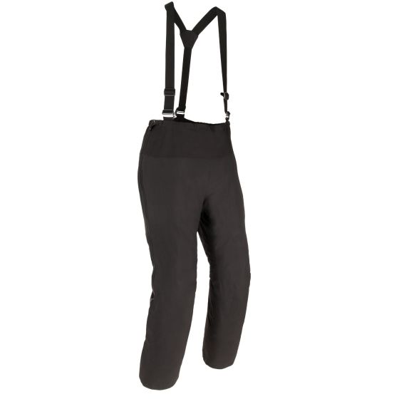 Black Oxford Rainseal Pro rain pants in size Long L, featuring adjustable suspenders and a waterproof material designed for wet weather protection.