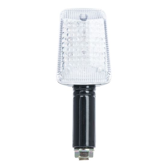 Black long stem rectangle indicator with a clear lens, measuring 95 x 38 x 33mm, featuring a textured lens surface and a sturdy mounting base.