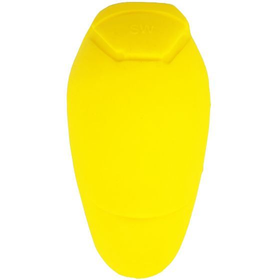Bright yellow Oxford RB-Pi elbow/knee protectors, Level 2, featuring a smooth, durable material and a contoured shape for enhanced protection, available in one size.
