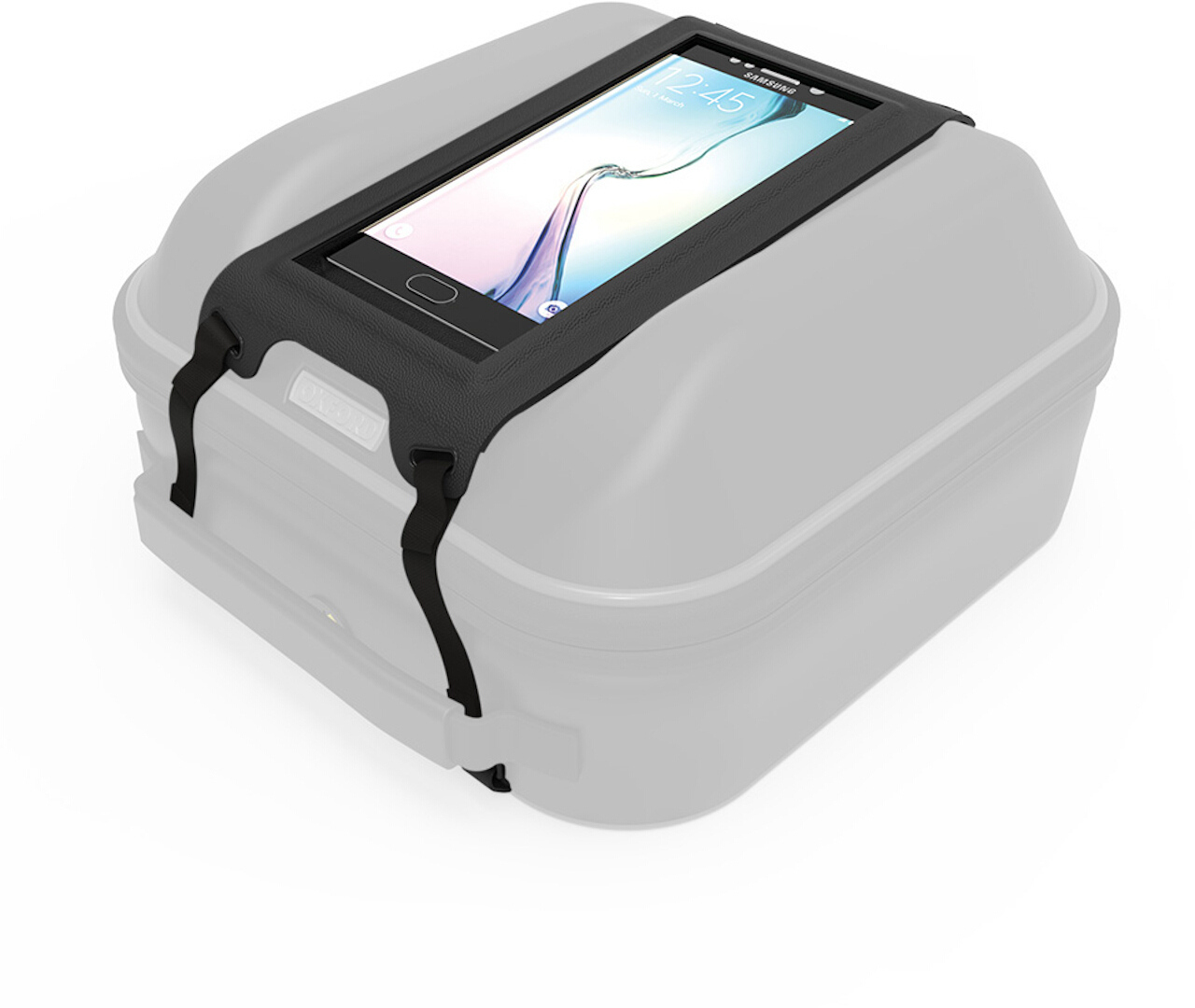 Black Oxford S-Series P4s holder designed for phones, featuring a durable material, secure straps, and a transparent top for easy screen visibility.