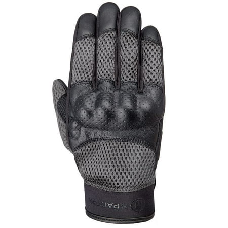 Black and grey motorcycle gloves made from leather and mesh, featuring perforated panels for ventilation, reinforced knuckles, and a snug wrist closure.