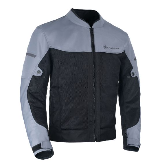 Black and grey Oxford Spartan Air textile jacket in size 4XL, featuring a zip front, mesh panels for ventilation, and adjustable cuffs.