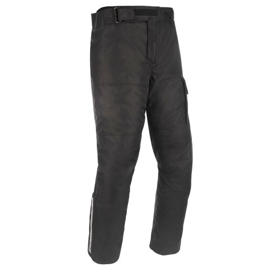 Black waterproof textile pants by Oxford, featuring a sleek design, adjustable waistband, and cargo pocket, available in size 4XL.