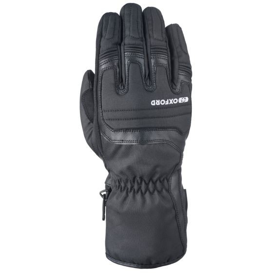 Black waterproof women's gloves by Oxford, size M, featuring a textured grip, adjustable wrist cuff, and padded sections for enhanced comfort and protection.