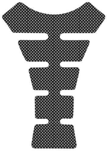 Super thin carbon tank pad with a textured surface, featuring a unique Y-shaped design and multiple cutouts for grip and style, ideal for motorcycle use.