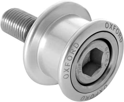 M12 silver spinner by Oxford featuring a metallic finish, hexagonal socket, and engraved branding around the outer edge.