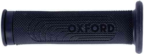 Black rubber grip with textured surface and "OXFORD" logo, designed for improved handling and comfort on bicycles or motorcycles.