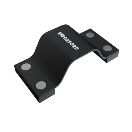 Black metal cable lock with a curved design, featuring the Oxford logo and two silver screws for secure mounting.