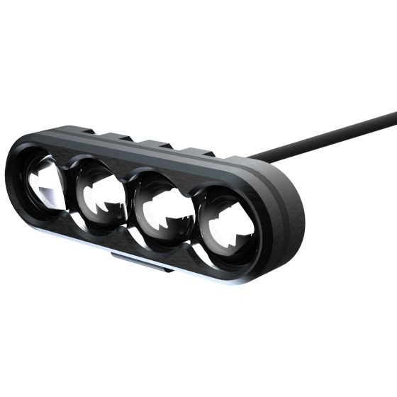 Black Oxford EL384 marker light featuring four circular lenses, a sleek design, and a durable casing, with a connecting wire for installation.