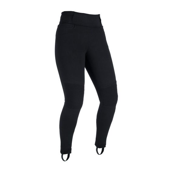 Black Oxford Super Moto Leggings for women, size 38, made from textile material with ribbed knee details and ankle loops for a secure fit.