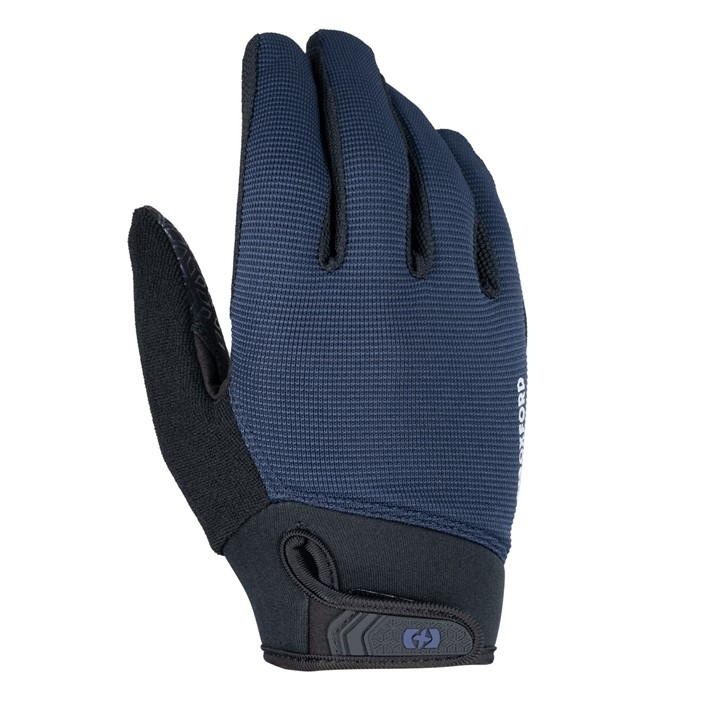 Blue Oxford Switchback 2.0 gloves feature a textured fabric on the back, a black palm for grip, and a snug fit with a reinforced thumb for durability.