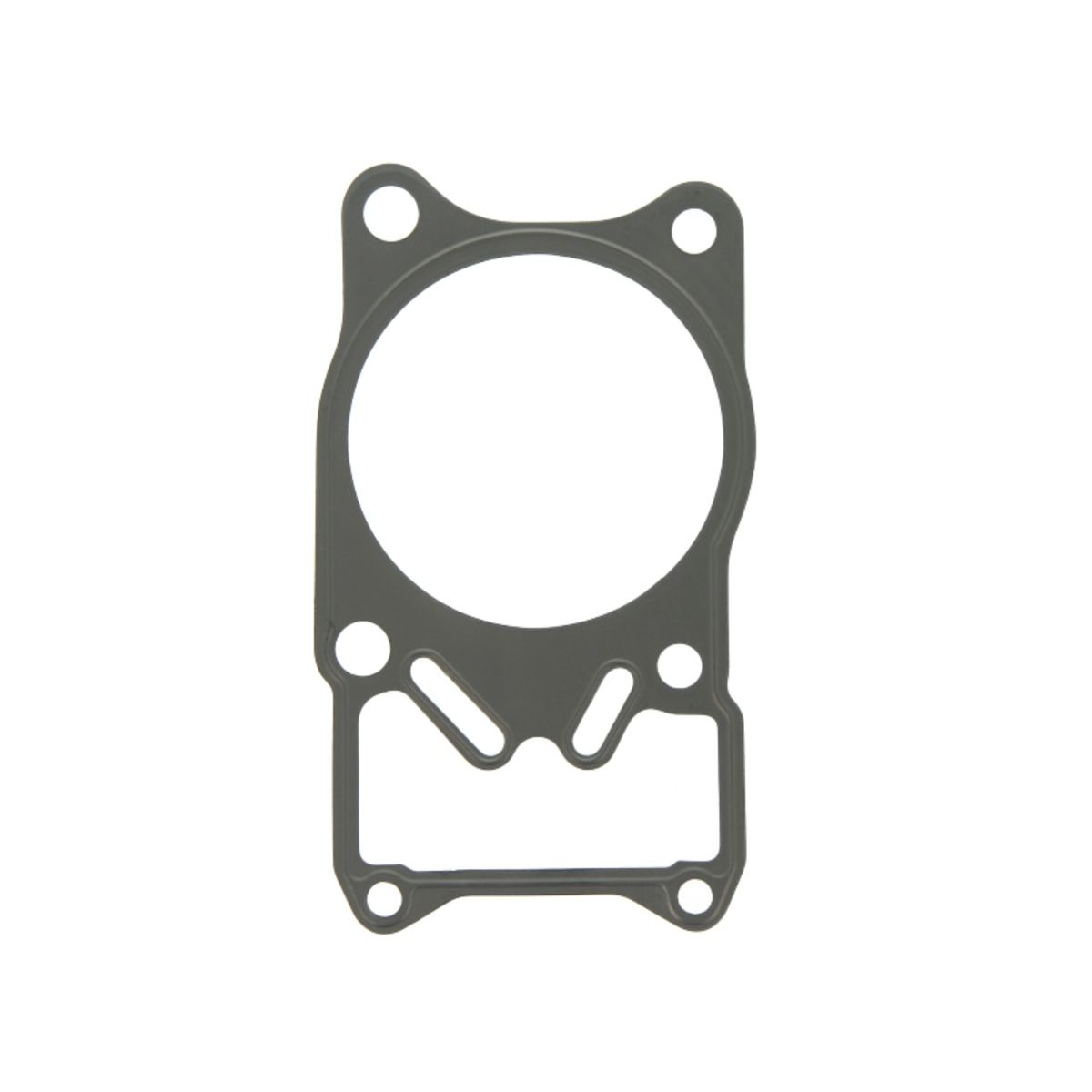 Grey metal brake disk lock with a circular cutout and multiple mounting holes, designed for securing motorcycles.
