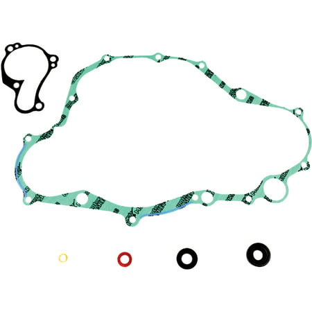 Green gaskets in various shapes, including a large outer gasket and a smaller inner gasket, accompanied by red, yellow, and black O-rings, all made of durable rubber material.