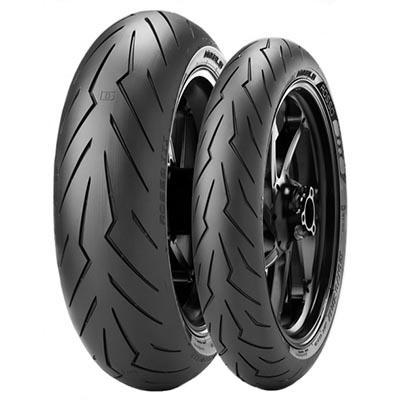 Pirelli Diablo Rosso III motorcycle tire, 120/65 ZR17 size, featuring a sleek black rubber surface with distinctive tread patterns for enhanced grip and performance.