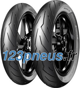 Two Pirelli Diablo Rosso Sport motorcycle tires, size 70/90-17 TL 38S, featuring a sleek black rubber surface with a distinctive tread pattern designed for performance.