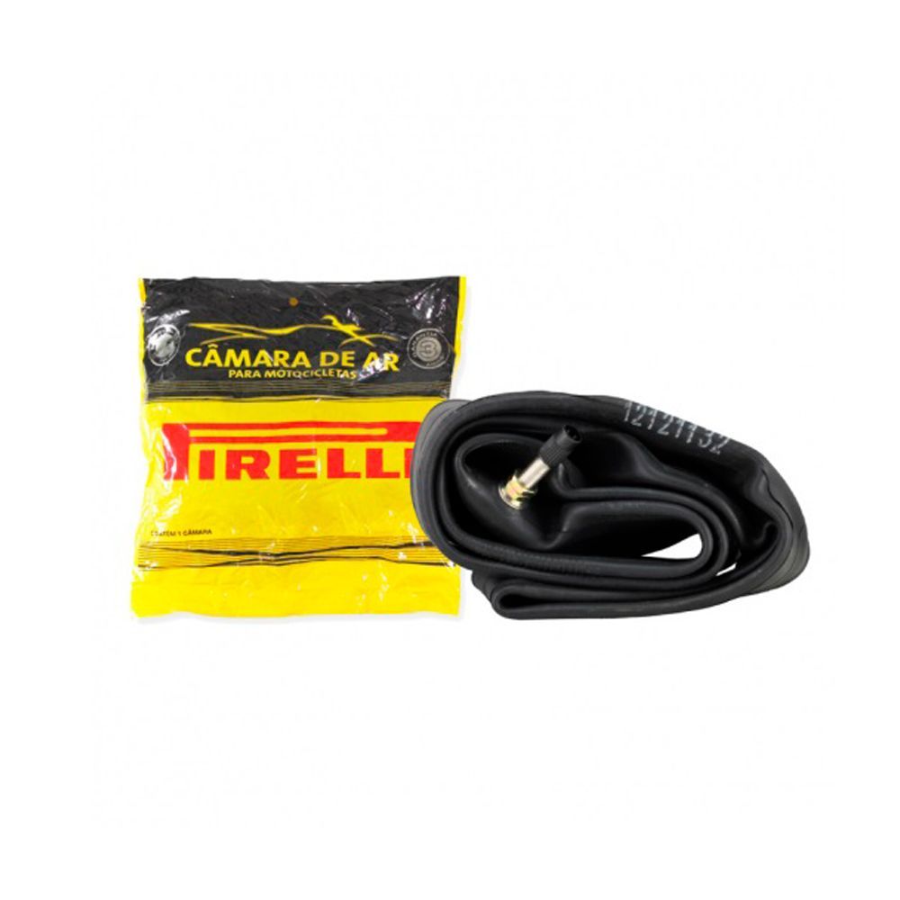 Pirelli Road Inner Tubes in a black rubber material, coiled neatly, accompanied by a yellow and black packaging labeled "Cámara de Aire" for motorcycle use.