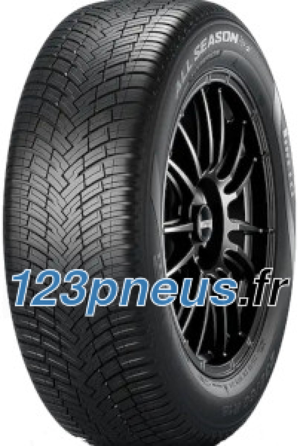 Pirelli Scorpion All Season SF2 tire in size 255/55 R19 111W XL, featuring a black rubber tread with a detailed pattern and a sleek black alloy wheel design.