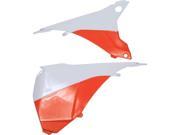 Polisport air filter cover in orange and white, designed for KTM EXC/EXC-F 125-500 models from 2014 to 2016, featuring a sleek, durable plastic construction with precise cutouts.