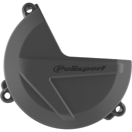 Black plastic clutch cover protector with a sleek design, featuring the Polisport logo and cutouts for mounting, compatible with Gas Gas EC/XC 250/300 (2017-20) and Rieju MR 250/300 (2021).
