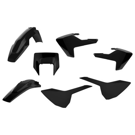 Black Polisport Enduro Plastics Kit for Husqvarna FE 250/350/450/501 & TE 250/300 (2017-19), including fenders and side panels, made from durable plastic.