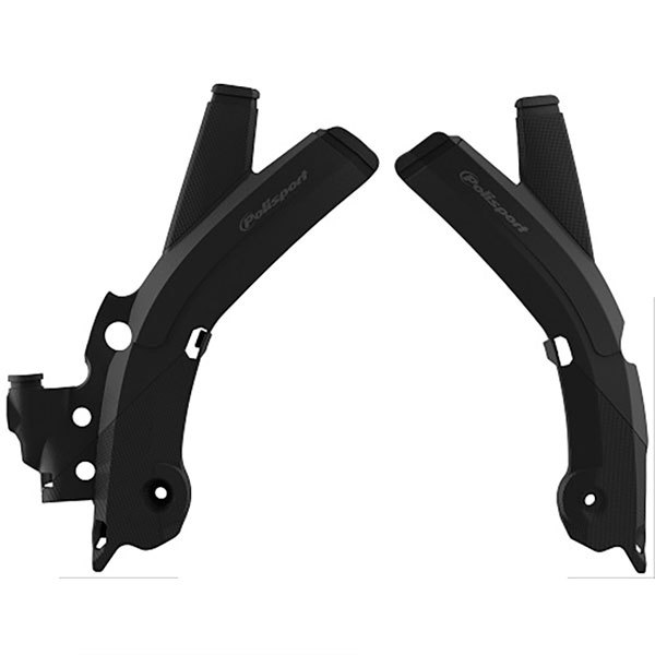 Black Polisport frame protectors designed for Sherco SE-R/SE-F models (125-510) from 2017 to 2023, featuring a durable material and ergonomic design for enhanced protection.
