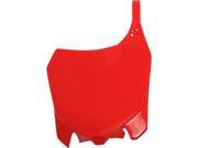 Bright red front number board designed for Honda CRF250R (2014-2017) and CRF450R (2013-2016), featuring a sturdy plastic material and a sleek, aerodynamic shape.
