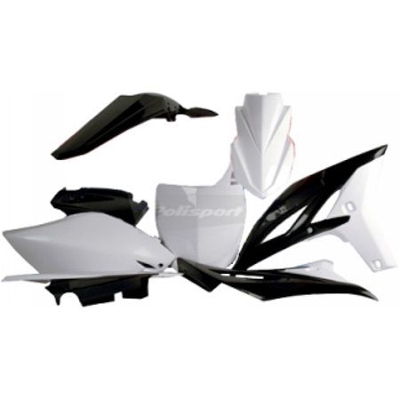 Polisport Full Plastics Kit for Yamaha YZF250 (2010-2013) featuring black and white plastic panels, including fenders, side panels, and a front number plate.