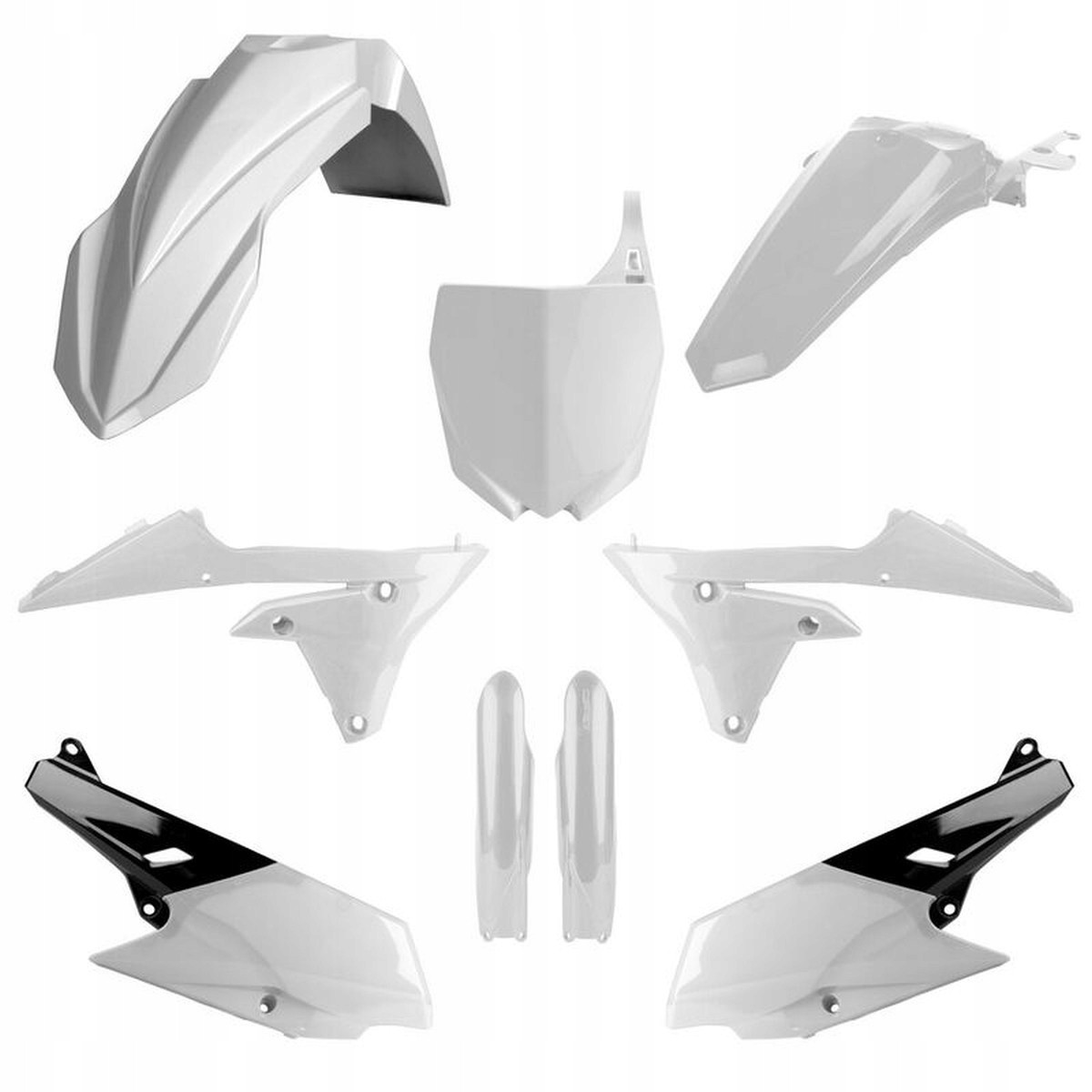 Polisport Full Plastics Kit in white for Yamaha YZF250 (2014-18) and YZF450 (2014-17), featuring durable plastic fenders, side panels, and a front number plate.