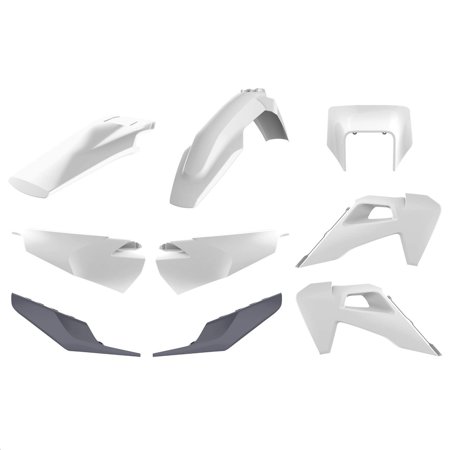 Polisport Plastics Kit for Kawasaki KXF250 (2017-2020) featuring green and black plastic body panels, including fenders and side panels, designed for OEM fit.