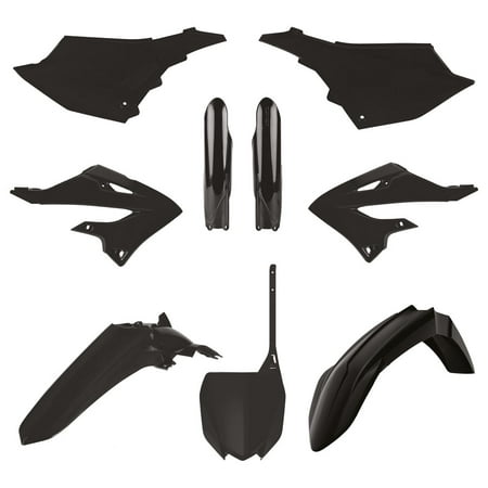 Black plastic kit for Yamaha YZ 125/250 (2022-2025) featuring various body panels, fenders, and side covers, designed for durability and a sleek appearance.