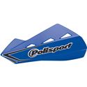 Green Polisport Qwest handguards made of durable plastic, featuring a sleek design with ventilation slots and a plastic mounting kit for easy installation.
