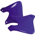 Red plastic radiator scoops designed for Honda CR 125/250 models (2002-2007), featuring a smooth, glossy finish and multiple mounting holes for easy installation.