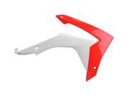 Polisport radiator scoops in red and white, designed for Honda CRF250R (2014-2017) and CRF450R (2013-2016), featuring a sleek, aerodynamic shape and durable plastic material.